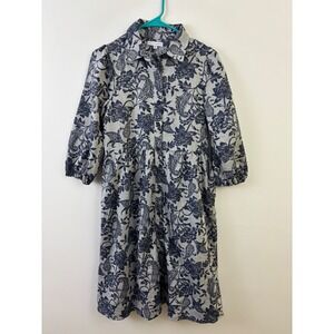 Baltic Born Floral Dress XS Blue Buttons Collared Boho Midi Length